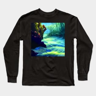 Mythical Plants in a Rough Sea with Big Waves, Scenery Nature Long Sleeve T-Shirt